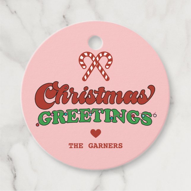 Cute Christmas Greetings Retro Favour Tags (Front)