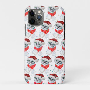 Cute Christmas Grey Tabby Cat Watercolor iPhone 11 Pro Case
