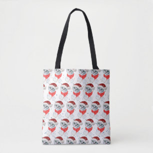 Cute Christmas Grey Tabby Cat Watercolor Tote Bag
