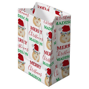 Cute Christmas Hamster Funny Animal Custom Name Medium Gift Bag