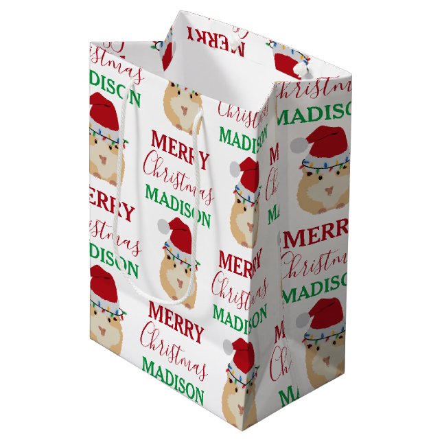 Cute Christmas Hamster Funny Animal Custom Name  Medium Gift Bag (Front Angled)