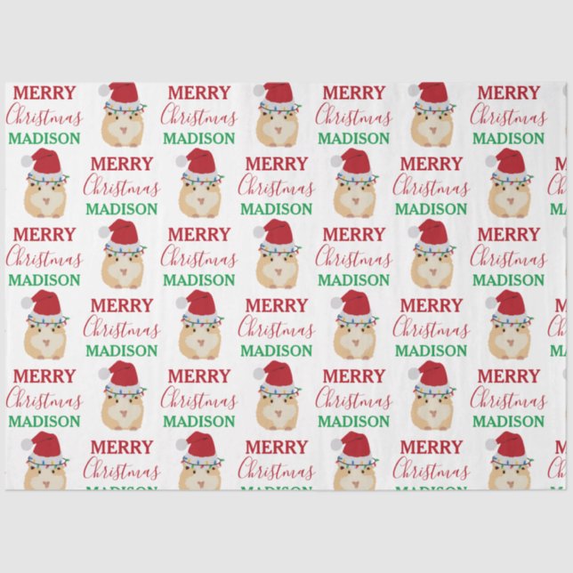 Cute Christmas Hamster Funny Animal Custom Name  Tissue Paper (Front)