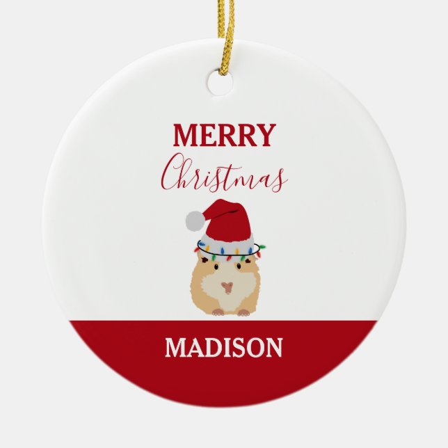 Cute Christmas Hamster Funny Animal Santa Hat  Ceramic Tree Decoration (Front)