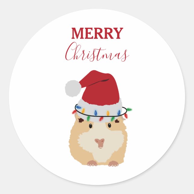 Cute Christmas Hamster Funny Animal Santa Hat   Classic Round Sticker (Front)