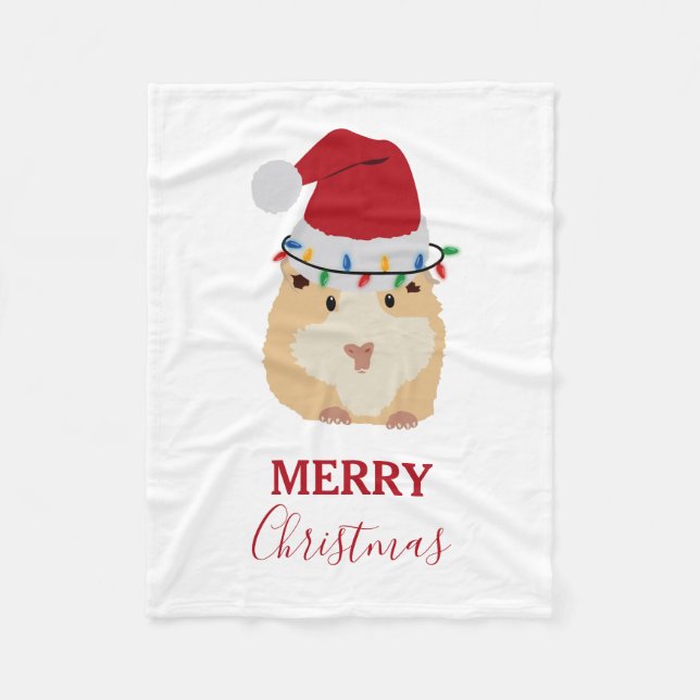 Cute Christmas Hamster Funny Animal Santa Hat Fleece Blanket (Front)