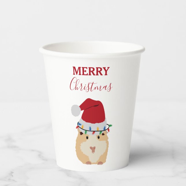 Cute Christmas Hamster Funny Animal Santa Hat Paper Cups (Front)