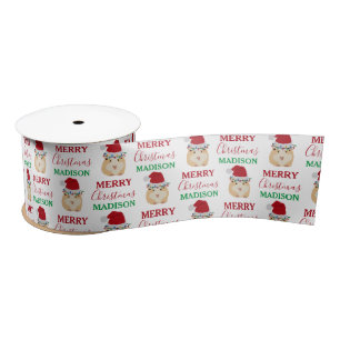 Cute Christmas Hamster Funny Animal Santa Hat  Satin Ribbon