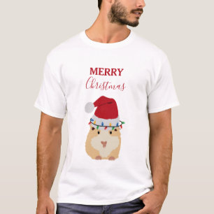 Cute Christmas Hamster Funny Animal Santa Hat   T-Shirt