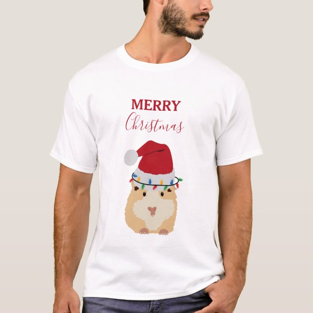 Cute Christmas Hamster Funny Animal Santa Hat   T-Shirt (Front)