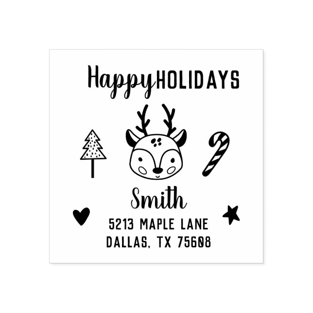 Cute Christmas Hand-drawn Reindeer Return Address  Rubber Stamp (Imprint)