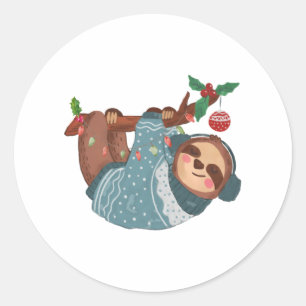 Cute Christmas Hanging Sloth Classic Round Sticker