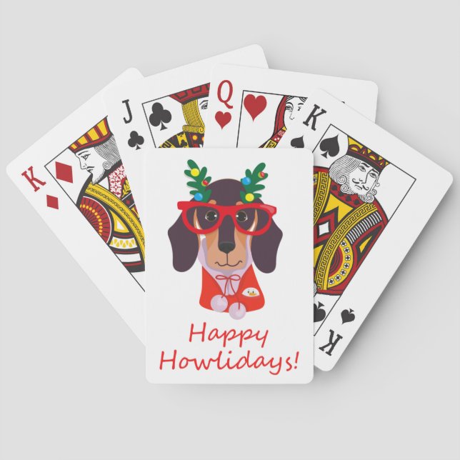Cute Christmas Happy Dog Funny Dachshund Modern Playing Cards (Back)