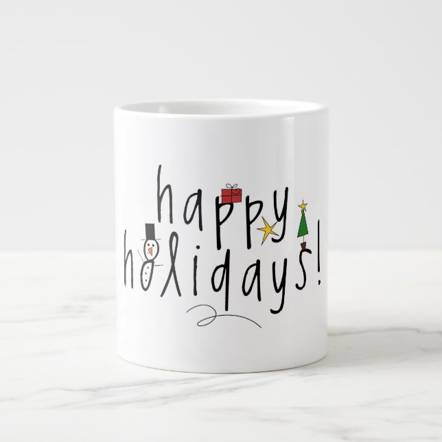 Cute christmas Happy Holidays Large Coffee Mug (Front)