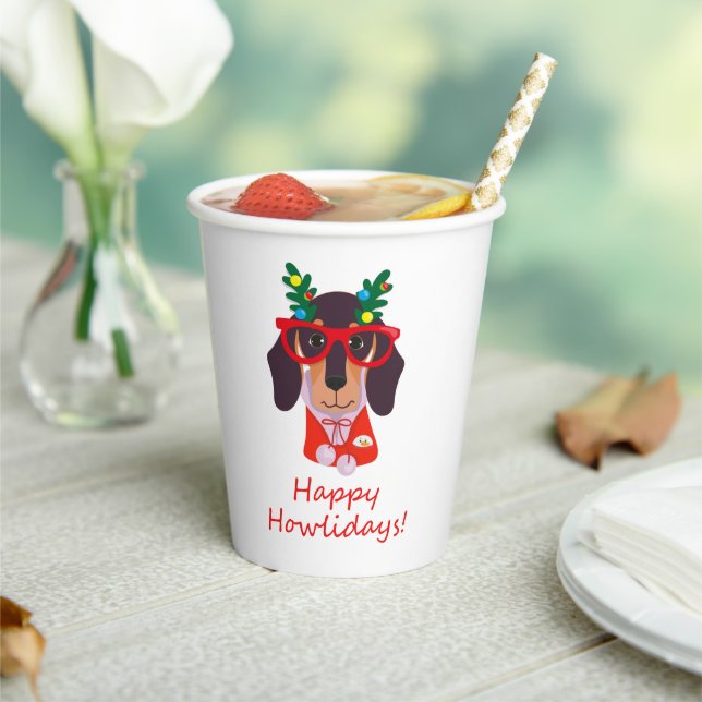 Cute Christmas Happy Howlidays Dachshund Dog Party Paper Cups (Insitu)
