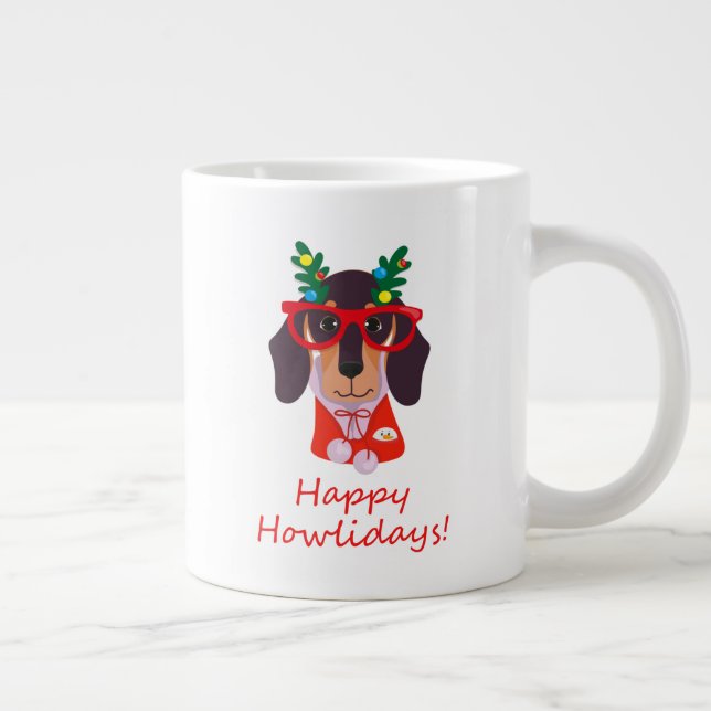 Cute Christmas Happy Howlidays Dog Dachshund Doxie Large Coffee Mug (Right)