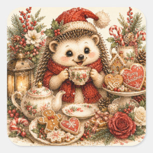 Cute Christmas Hedgehog Gingerbread Cookies Winter Square Sticker