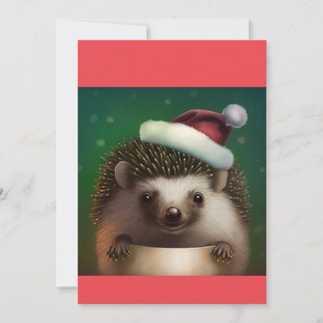  Cute Christmas Hedgehog , Hedgehog Santa T-Shirt Holiday Card (Front)