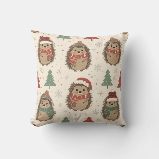 Cute Christmas Hedgehog Pattern Cushion (Front)