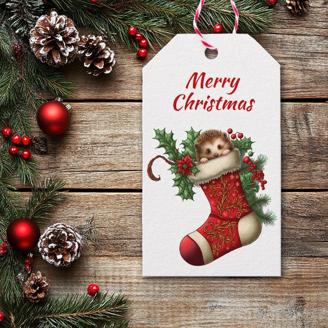 Cute Christmas Hedgehog Peeking Gift Tags (Creator Uploaded)