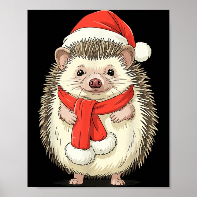 Cute Christmas Hedgehog Santa  Poster (Front)