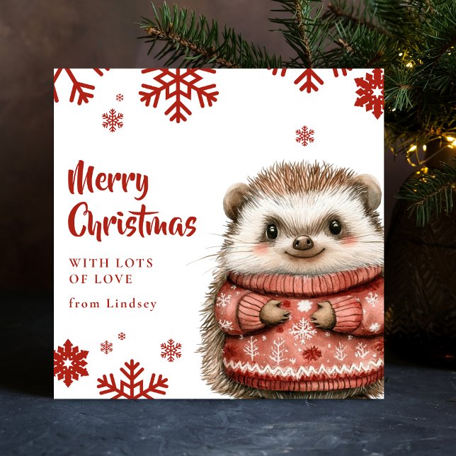 Cute Christmas Hedgehog with Cosy Sweater Holiday Card (Cute Christmas Hedgehog with Cozy Sweater Holiday Card)