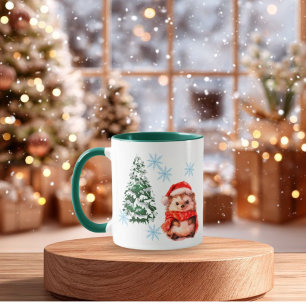 Cute Christmas Hedgehog with Santa Hat & Snowflake Mug