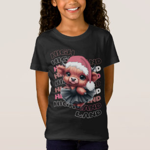 Cute Christmas Highland Cow Ballerina T-Shirt
