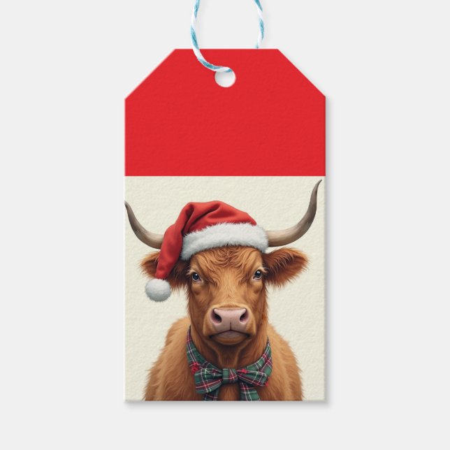 Cute Christmas Highland Cow Gift Tags (Front)