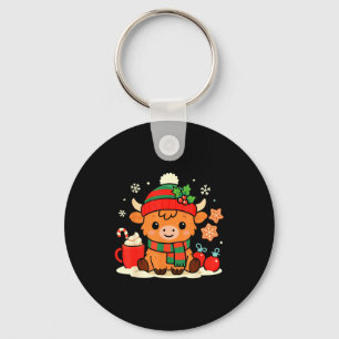 Cute Christmas Highland Cow Heifer Xmas Farm Anima Key Ring