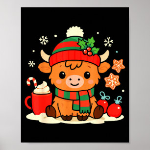 Cute Christmas Highland Cow Heifer Xmas Farm Anima Poster