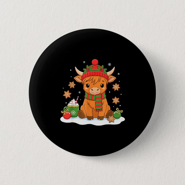 Cute Christmas Highland Cow Lover Xmas Women Farm  6 Cm Round Badge (Front)