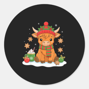 Cute Christmas Highland Cow Lover Xmas Women Farm Classic Round Sticker
