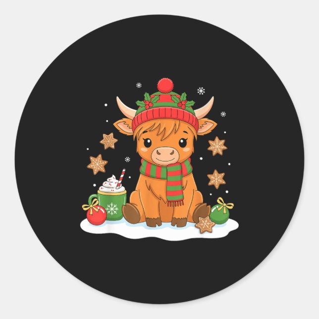 Cute Christmas Highland Cow Lover Xmas Women Farm  Classic Round Sticker (Front)