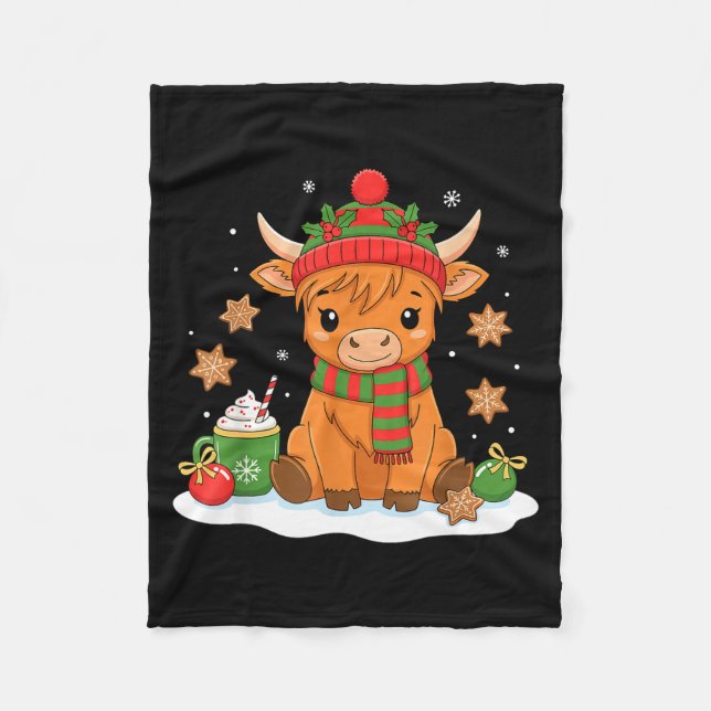 Cute Christmas Highland Cow Lover Xmas Women Farm  Fleece Blanket (Front)
