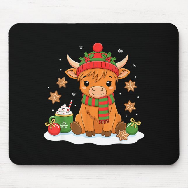 Cute Christmas Highland Cow Lover Xmas Women Farm  Mouse Mat (Front)
