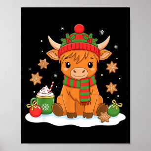 Cute Christmas Highland Cow Lover Xmas Women Farm  Poster