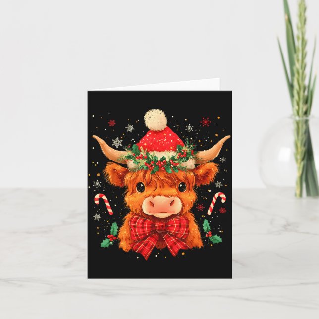 Cute Christmas Highland Cow Mooey Xmas Heifer Sant Card (Front)