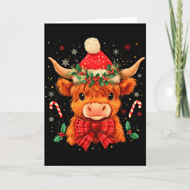 Cute Christmas Highland Cow Mooey Xmas Heifer Sant Card (Front)