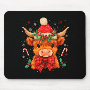 Cute Christmas Highland Cow Mooey Xmas Heifer Sant Mouse Mat