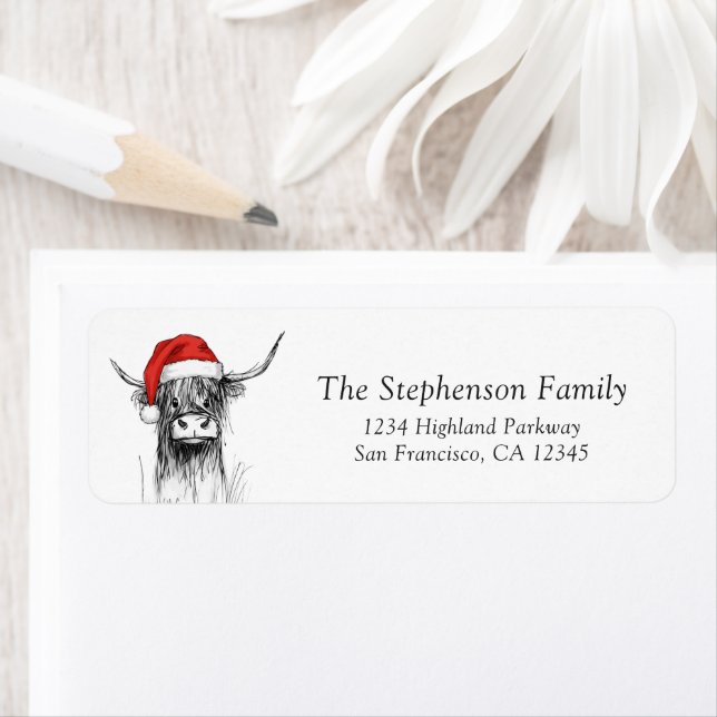 Cute Christmas Highland Cow Return Address (Insitu)