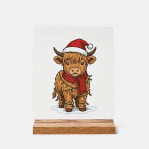Cute Christmas Highland Cow Vintage Engraving Shir Acrylic Sign