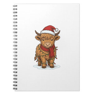 Cute Christmas Highland Cow Vintage Engraving Shir Notebook