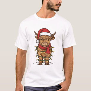 Cute Christmas Highland Cow Vintage Engraving Shir T-Shirt