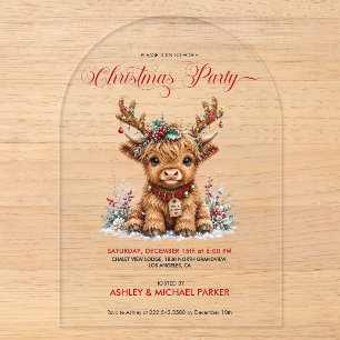 Cute Christmas Highland Cow with Festive Antlers Acrylic Invitations