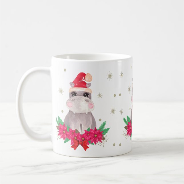 Cute Christmas Hippo  Coffee Mug (Left)