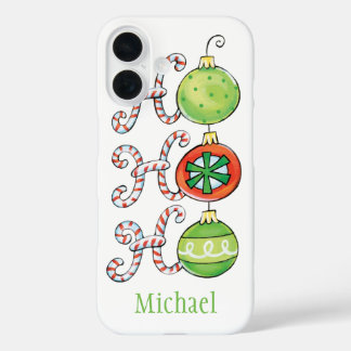 Cute Christmas Ho Ho Ho, Candy Canes Ornaments iPhone 16 Case