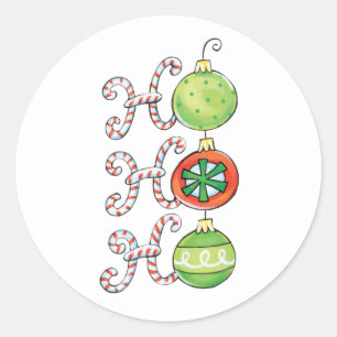 Cute Christmas Ho Ho Ho, Candy Canes Ornaments Classic Round Sticker