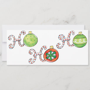 Cute Christmas Ho Ho Ho, Candy Canes Ornaments Invitation