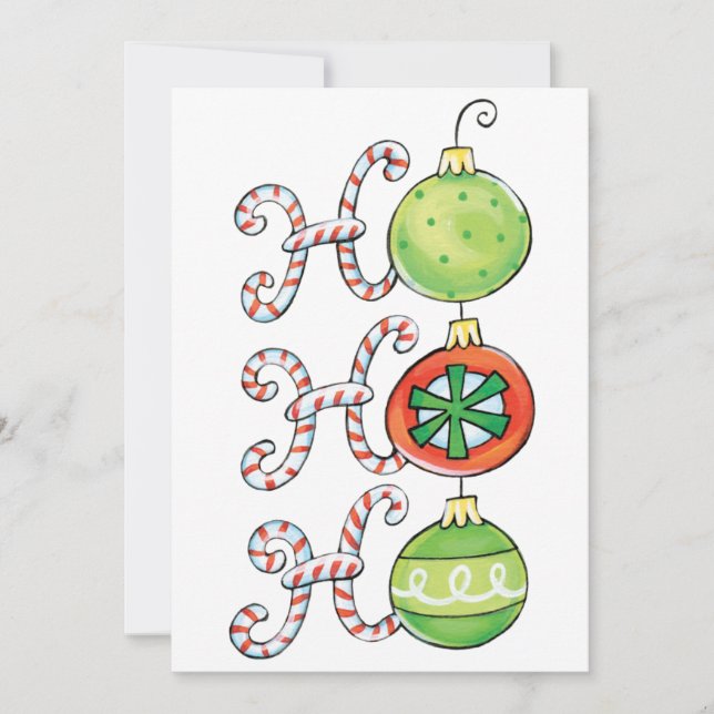 Cute Christmas Ho Ho Ho, Candy Canes Ornaments Invitation (Front)