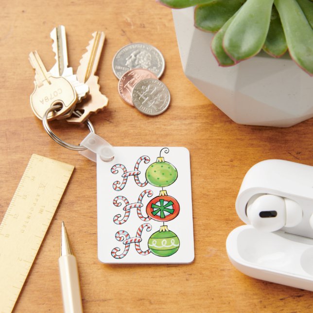 Cute Christmas Ho Ho Ho, Candy Canes Ornaments Key Ring (Desk)